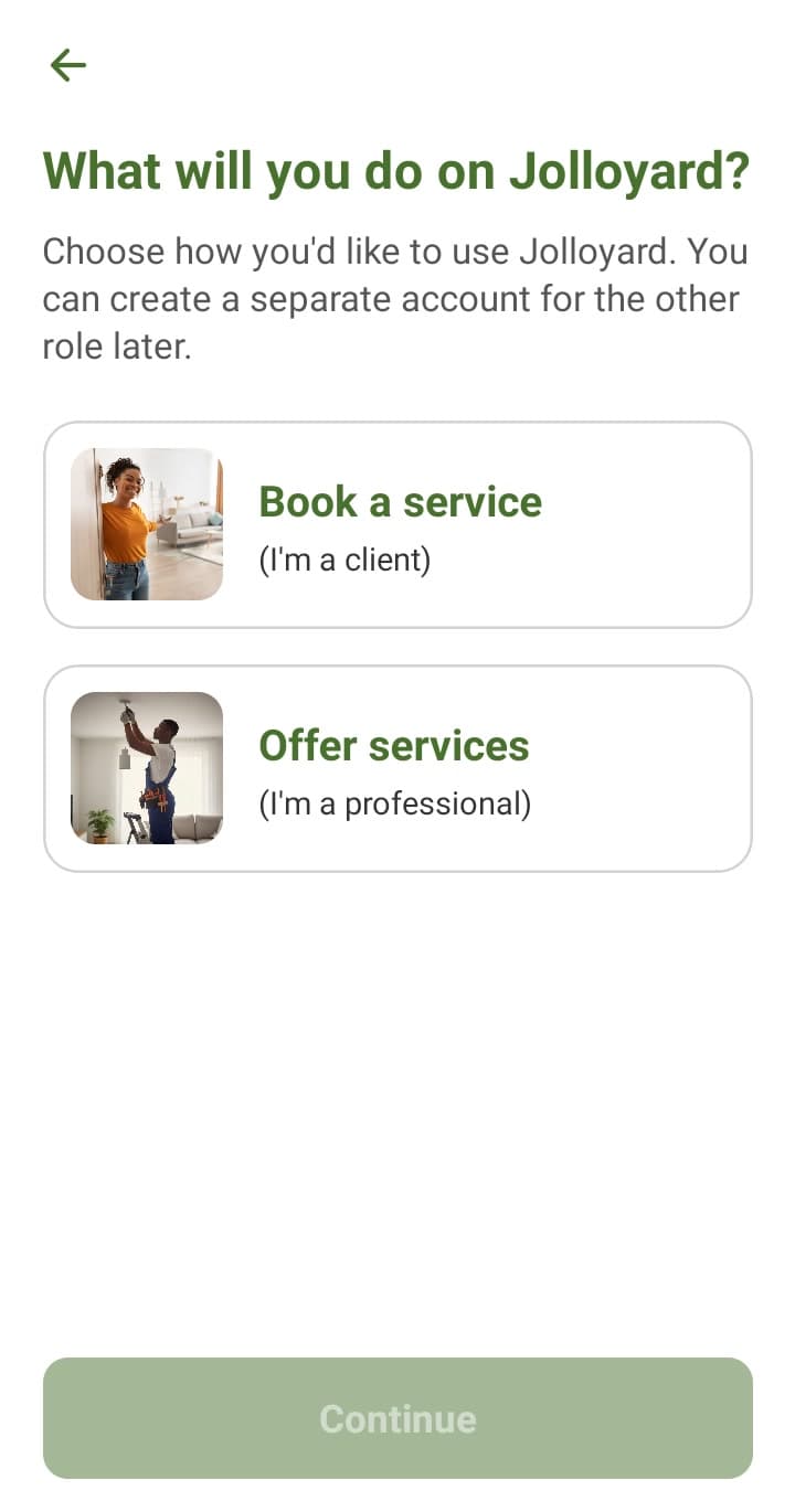 Choose your role when you sign up